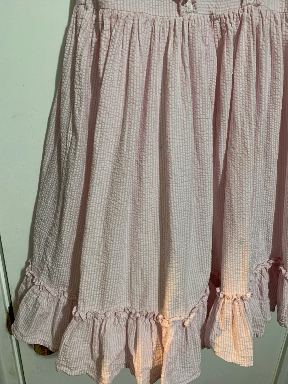 Laura Ashley London Girls Pink Seersucker Ruffle Dress Size 10 Cottagecore